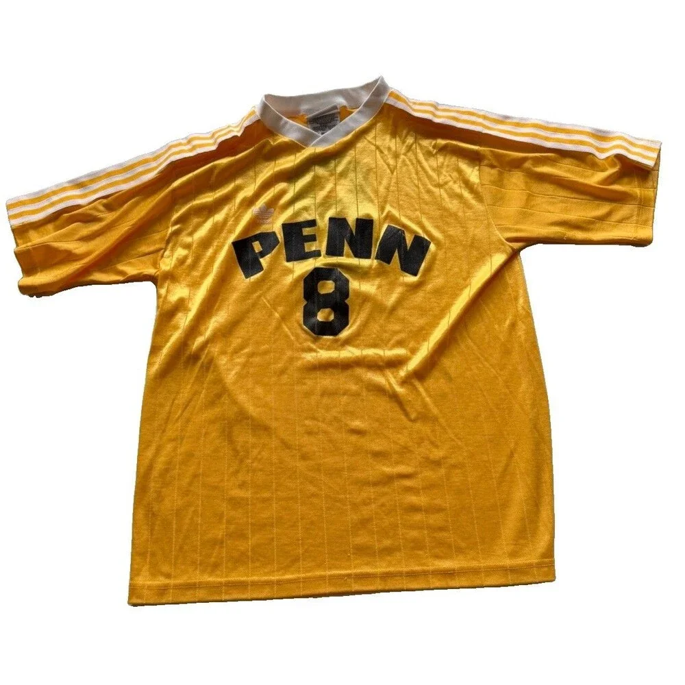 Adidas Penn #8 Futbol Soccer Jersey Men’s Large Yellow Gold Vintage USA 80s/90s